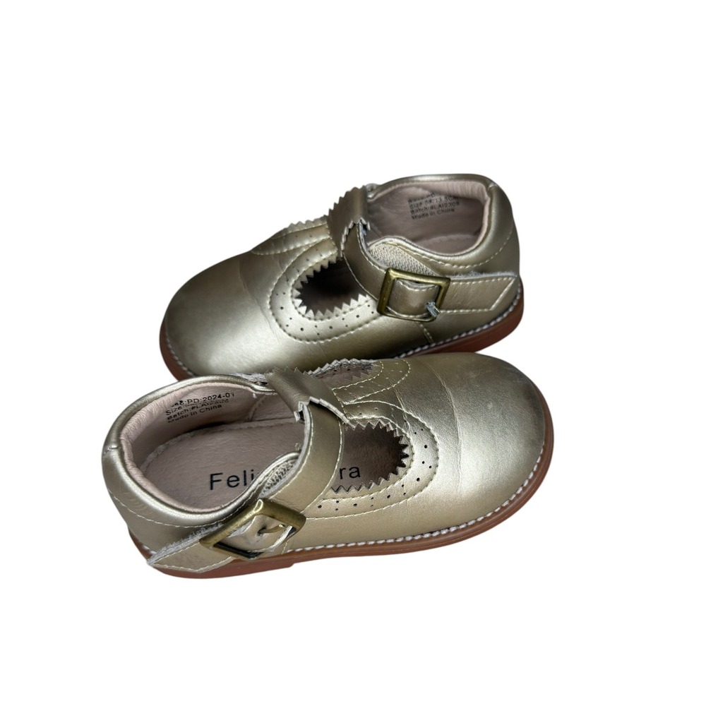 Felix & Flora Gold Metallic Mary Jane T-Strap Shoes Toddler Girls Size 5W 13.5CM